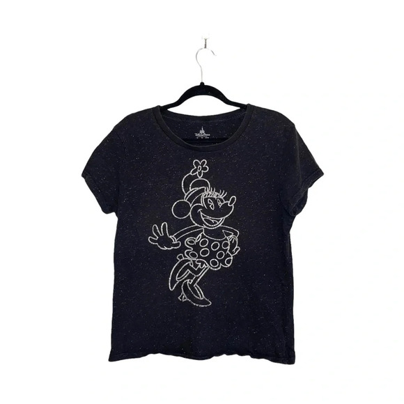 Disney Black Silver Allover Sparkle Minnie Mouse Graphic Boxy Tee Xlarge Women’s - Picture 11 of 11